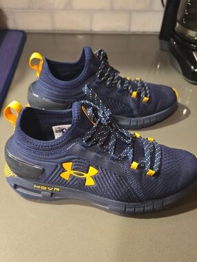 Under Armour Navy and Yellow Womens Athletic HOVR Sneakers